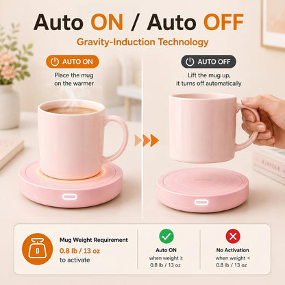 BESTINNKITS White Smart Coffee Auto On/Off Gravity-Induction Mug Office Desk Use, Candle Wax Cup Warmer Heating Plate (Up to 131F/55C)