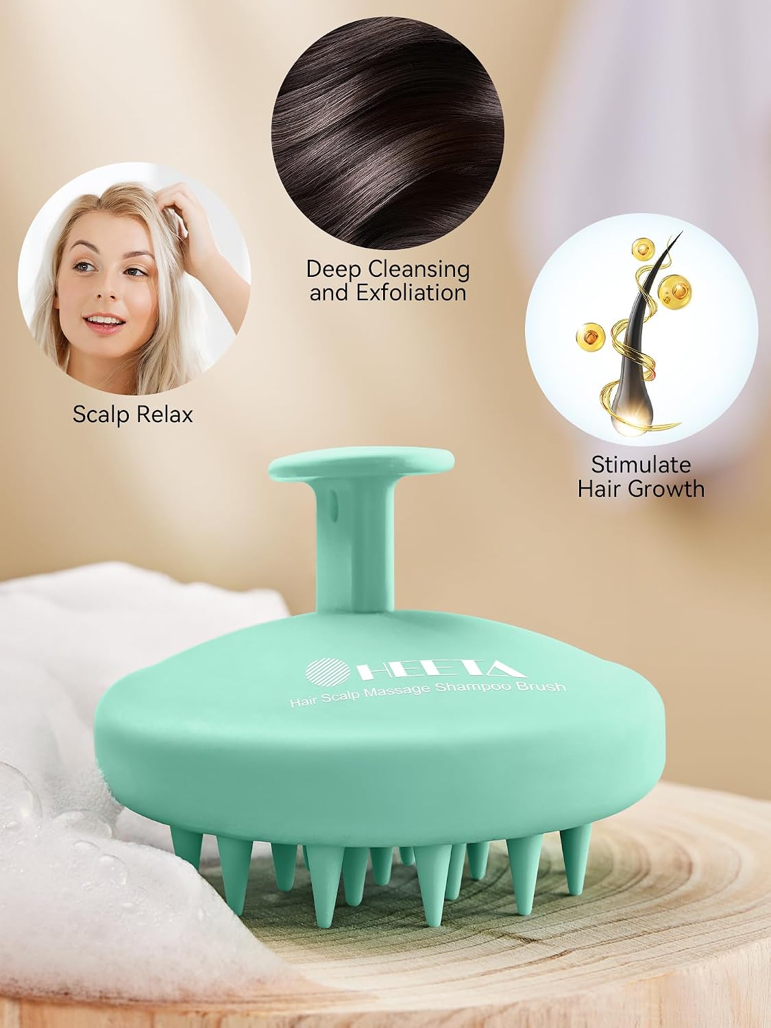 HEETA Scalp Massager Hair Growth, Scalp Scrubber with Soft Bristles, Integrated Silicone Design, Exfoliator for Dandruff Removal & Relaxation, Shampoo Brush Fit Wet Dry Hair Use, Black