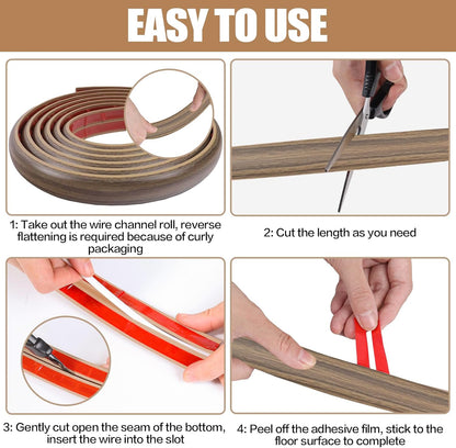 Floor Cord Cover Self Adhesive Cord Hider,10FT Cable Management, Extension Strip Protector for Wires, Prevent Cable Trips for Offices, Gyms, Exhibitions Cavity 0.39"(W) x 0.27"(H) BrownWood