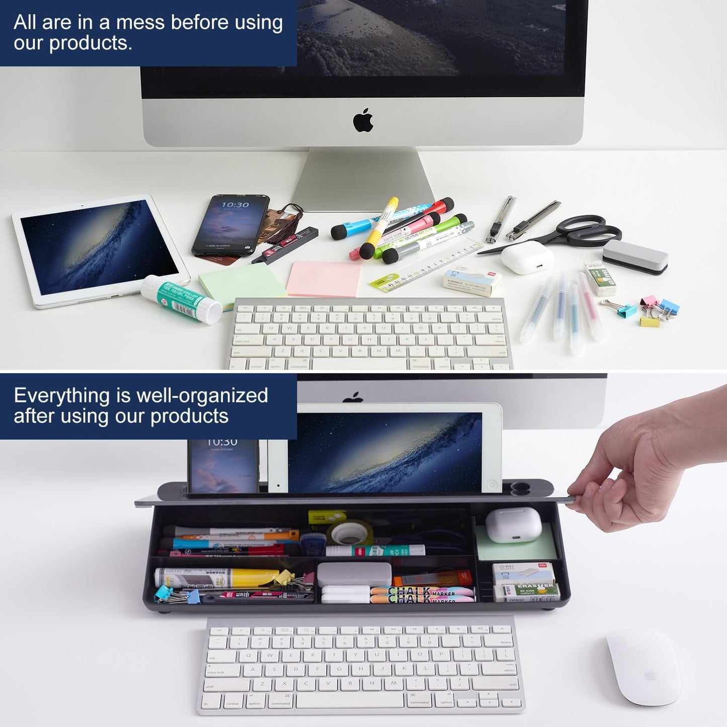 TSJ OFFICE Whiteboard Weekly Dry-Erase-Board - Desktop White Board Calendar Desk Organizers with Accessories Computer Keyboard Stand with Drawer, for Office, Home, School Supplies - White Calendar