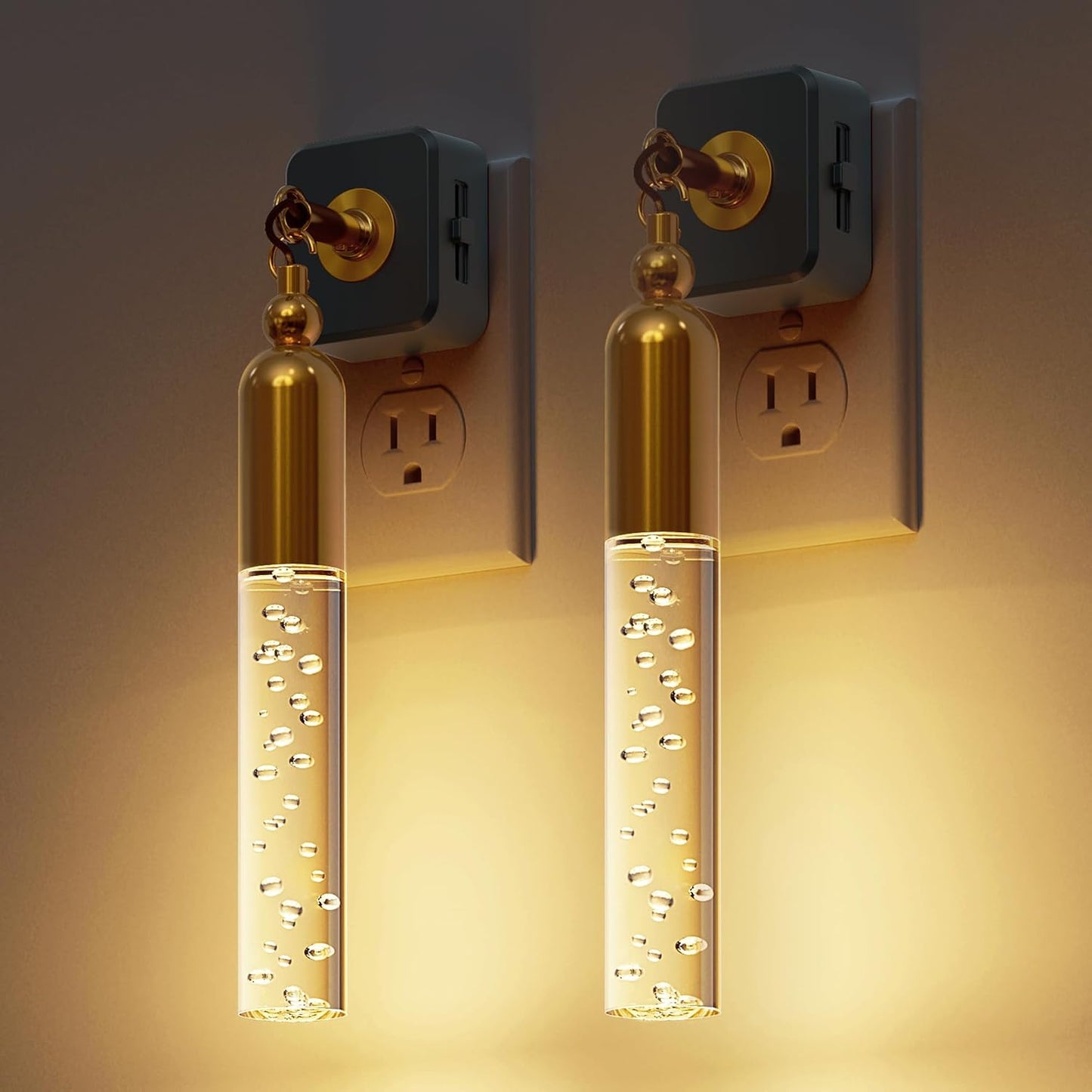 L LOHAS LED Night Lights Plug into wall, Amber Night Light with Adjustable Brightness, Plug in NightLight with Auto Light Sensor, Wall Sconce-Style Design Night Light for Bathroom,Hallway, 2 Pack