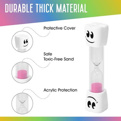 2 Minute Toothbrush Sand Timer for Kids - Set of 2 Small Blue and Pink Smiley Hourglass