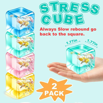 Stress Cube Squishy Fidget Toys- 2 Pack Squeeze Toys, Gifts Anxiety Relief Items for Teens & Adults Men Women, Office Desk Accessories Sensory Toy for Anxiety ADHD, Party Favors Goodie Bag Fillers