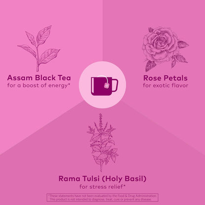 ORGANIC INDIA Tulsi Sweet Rose Assam Black, 18 Rose Tea Bags (Pack of 3)