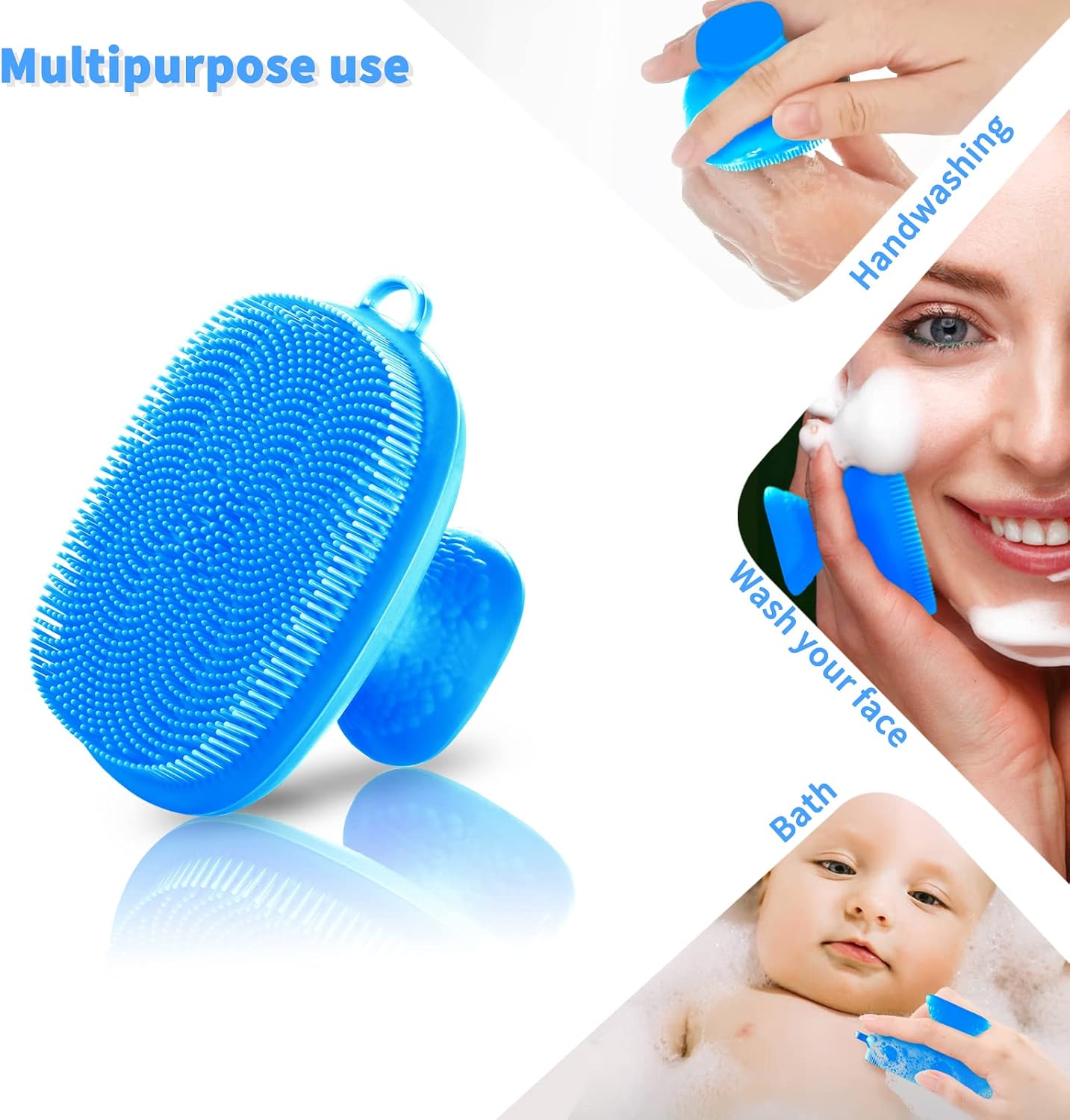 Back Scrubber for Shower & Face Scrubber, 2Pcs Silicone Exfoliating Brush Set with 17In Long Handle, Soft Body & Facial Cleansing Scrubber for Men Women