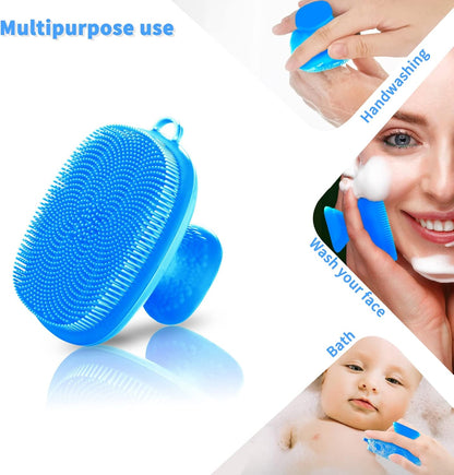 Back Scrubber for Shower & Face Scrubber, 2Pcs Silicone Exfoliating Brush Set with 17In Long Handle, Soft Body & Facial Cleansing Scrubber for Men Women