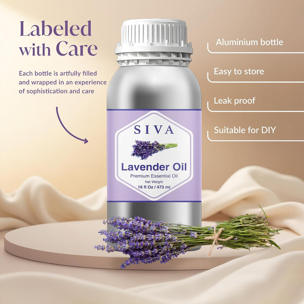 Siva Lavender Essential Oil, Huge Bottle, Large Size, 16 Fl Oz (473 ml)