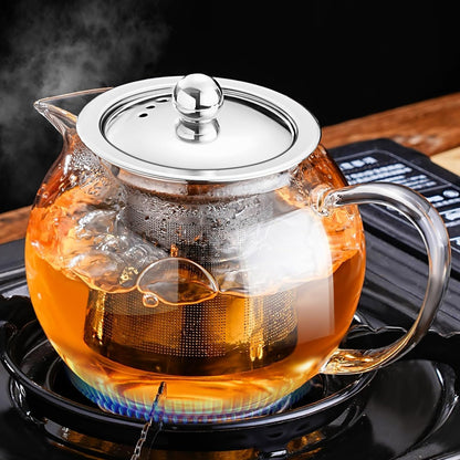 PARACITY Glass Teapot Stovetop 18.6 OZ, Borosilicate Clear Tea Kettle with Removable 18/8 Stainless Steel Infuser, Teapot Blooming and Loose Leaf Tea Maker Tea Brewer for Camping, Travel (550ML)
