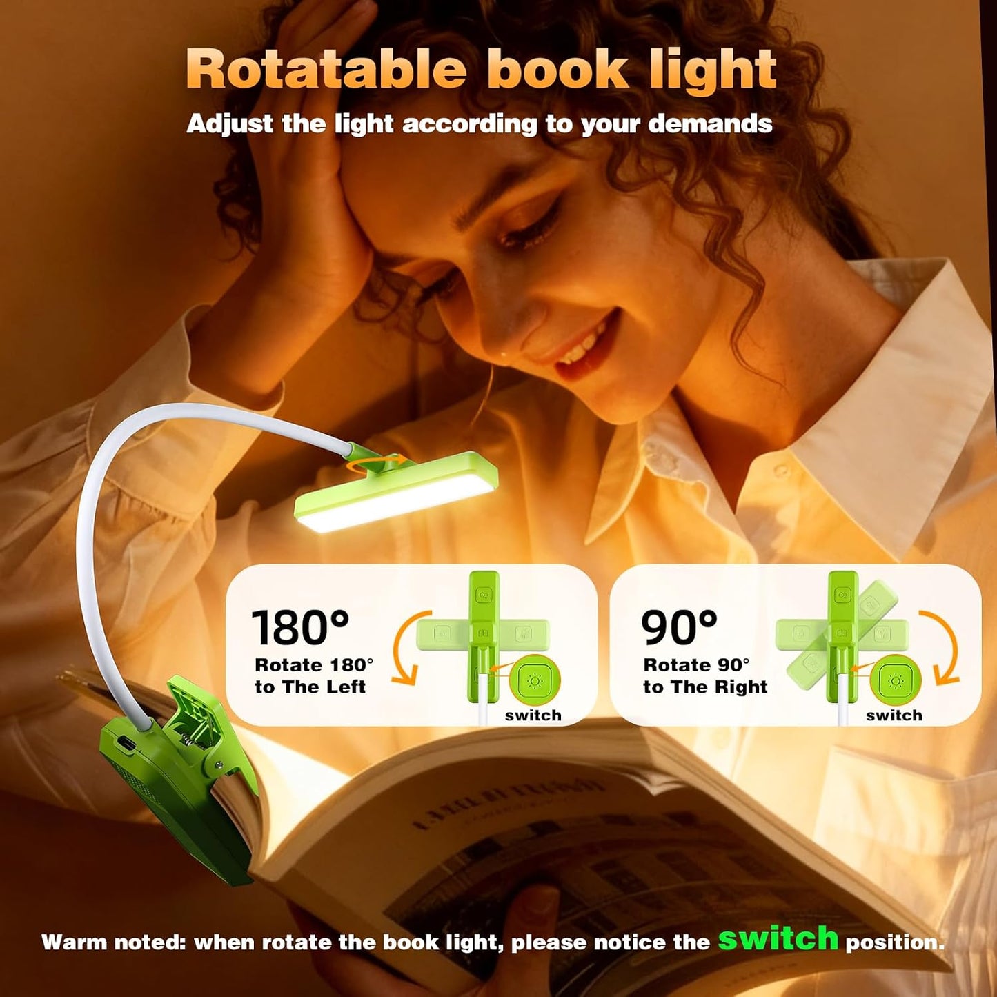 VAVOFO 24 LEDs Rotatable Book Light, Rechargeable Clip Reading Lamp