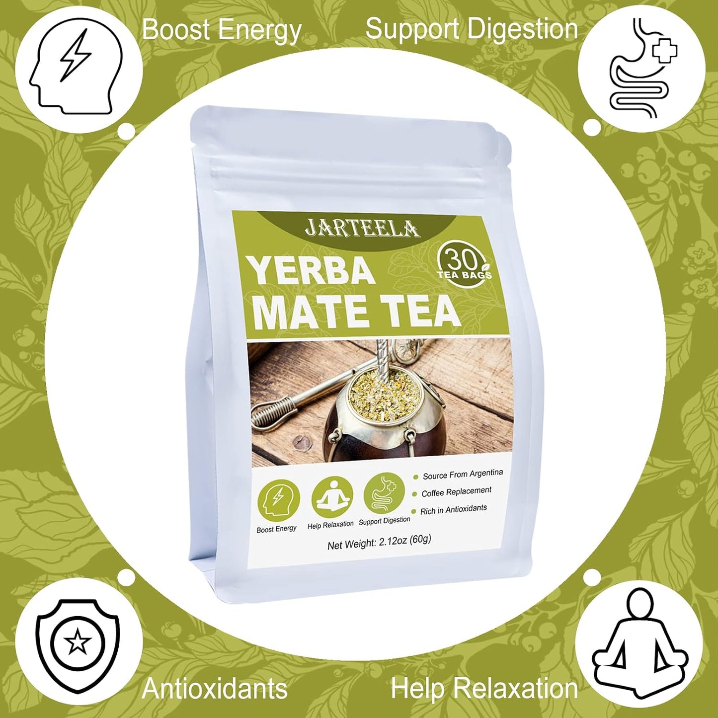Jarteela Lemon Balm Tea, 1.5g x 60 Count - Natural Melissa Officinalis - Pyramid Herbal Lemon Balm Tea Bags for Digestion - Non-GMO - Caffeine-Free
