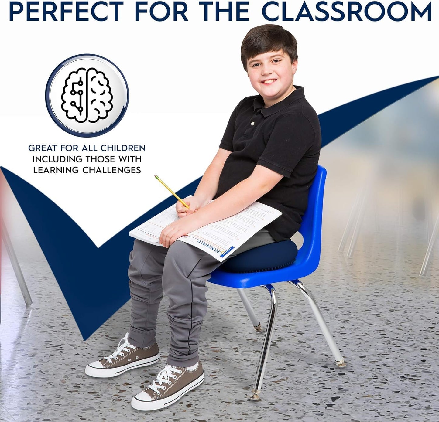 Bouncyband – Wiggle Seat – Purple, 13” D – Large Sensory Cushion for Kids Ages 6-18+ – Promotes Active Learning, Improves Student Productivity, Includes Easy-Inflation Pump