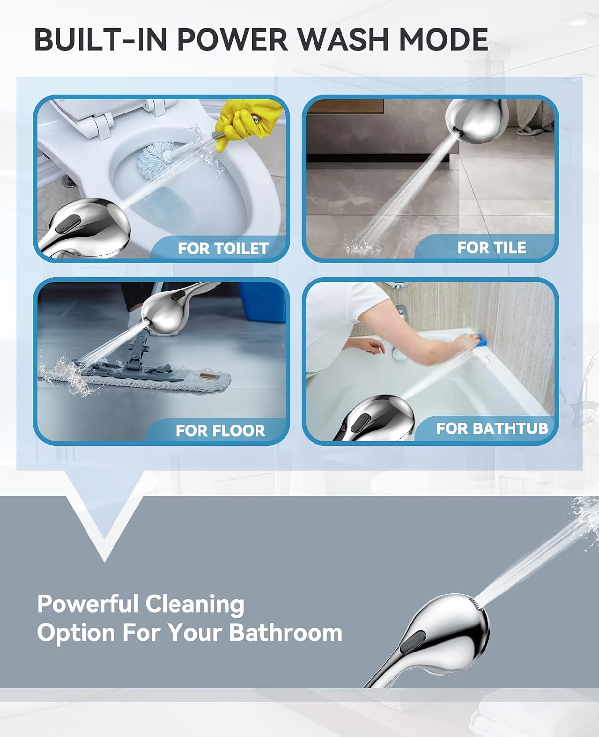 6-Setting Shower Head with Handheld, JDO High Pressure Hand held Shower Head, 4.7 Inch Chrome Detachable Showerhead Set with 59 Inch Stainless Steel Hose and Adjustable Showerhead Holder