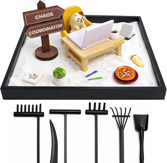 Zen Garden Funny Mini Desktop Decor Sand Box Kit Accessory Stress Relief Gifts for Office Coworkers, Friends, Family