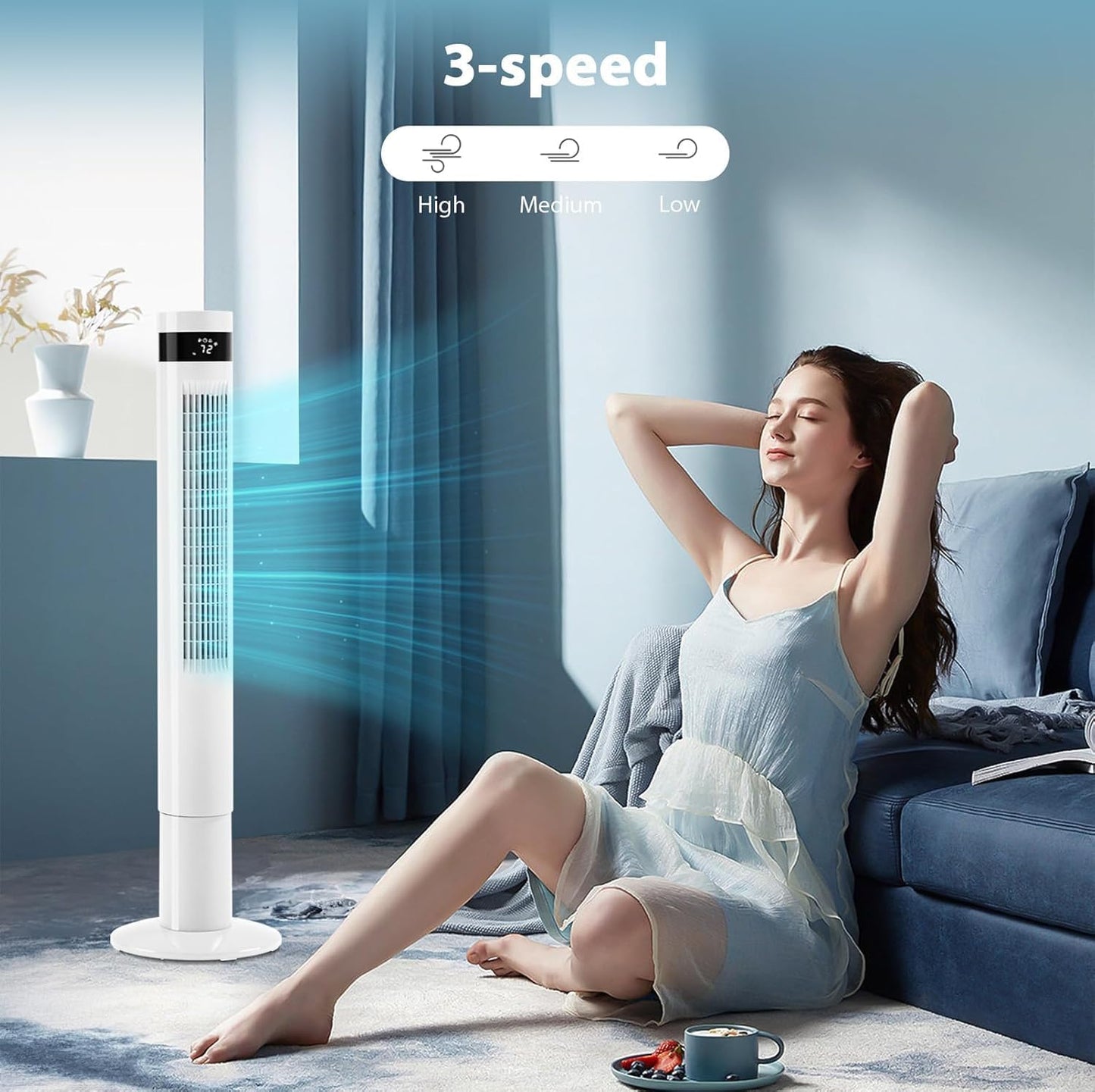Antarctic Star Tower Fan 85°Oscillating Fan Quiet Cooling 12H Timer Remote Control Bladeless Electric 3 Speeds Wind 3 Modes, 42INCH, PINK