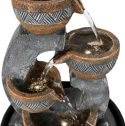 15.7''H Tabletop Water Fountain with LED Lights - Peaceful and Relaxing Water Sound - Small Desktop Waterfall Fountain for Home and Office Decoration