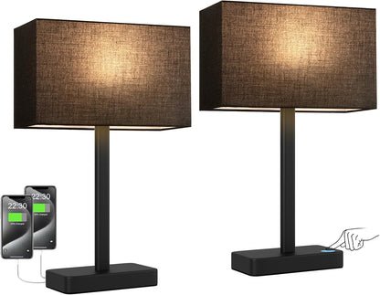 Hong-in Touch Lamps for Bedroom - 3-Way Dimmable Bedside Lamps Set of 2 with USB C+A, Grey Modern Table Lamp for Night Stands, Desk Lamp for Living Room Nightstand End Tables Bed Side