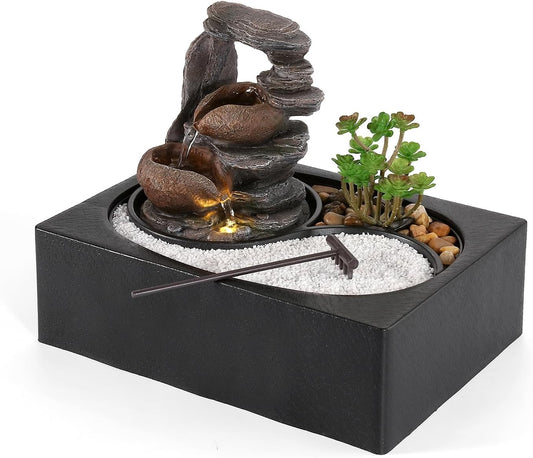 WICHEMI Tabletop Water Fountain Buddha Fountain Indoor with LED Light