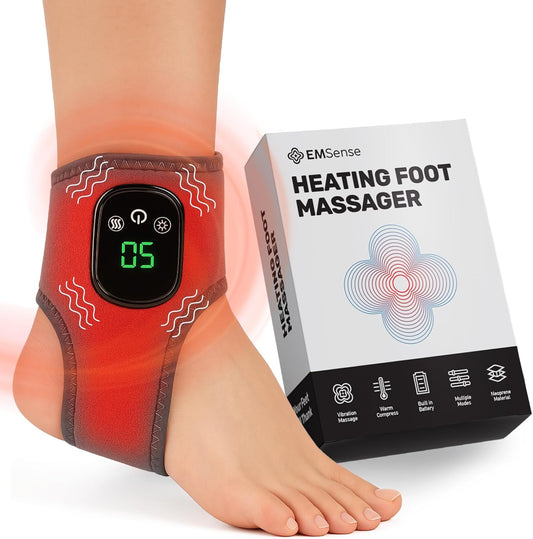 EMSense Heating Foot Massager - Cordless Vibration & Heat Therapy Wrap with 5 Heat Levels & 3 Vibration Modes for Tired Feet, Ankles & Lower Calf, USB-C Rechargeable - 1 Pack