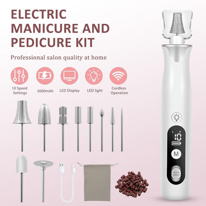 ZABOUL Electric Nail Drill, Professional Nail Filer Buffer Rechargeable Manicure Pedicure Kits for Acrylic Nails Gel Polishing Removing Manicure Salon Home