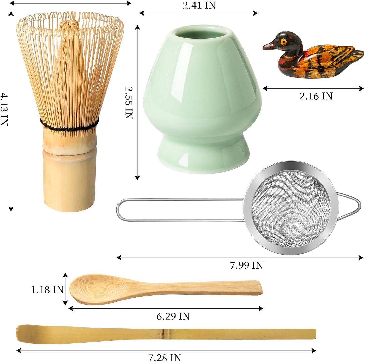Matcha Whisk Set, Matcha Making Kit Whisk (Chasen Holder), Ceramic Whisk Holder (Mottled Green), Bamboo Scoop, Powder Starter Sifter, Spoon Japanese Tea Tools For Ceremony Gift