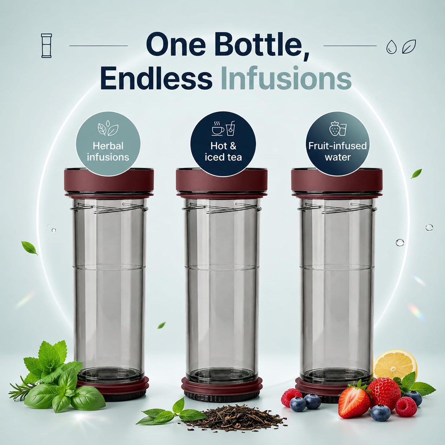 VIVA Recharge Tea Infuser Bottle, 16 oz Insulated Stainless Steel Travel Tea Tumbler with Infuser for Loose Leaf, Hot & Cold Tea & Coffee, Patented Steep Control, Leak-Resistant Lid - Mustard