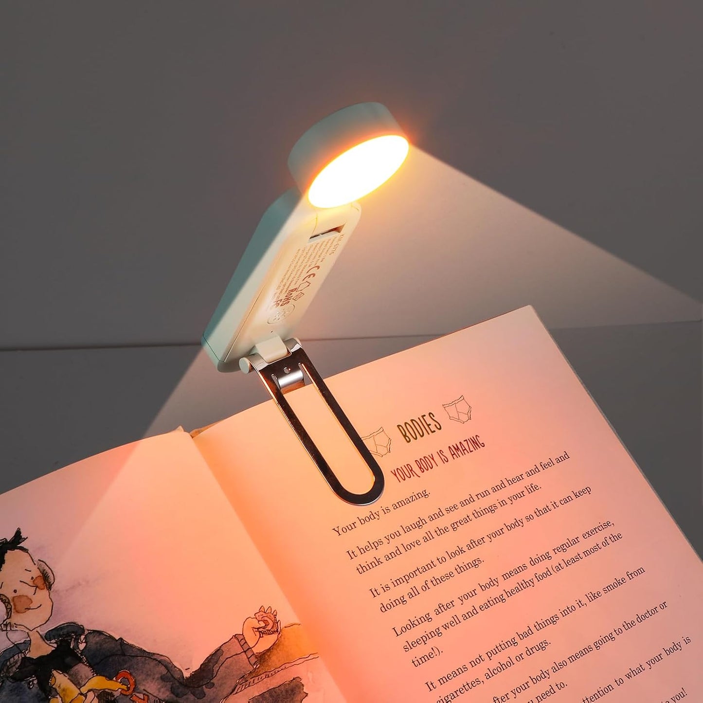 VAVOFO USB Rechargeable Book Light, Blue Light Blocking, Amber Clip-On Bookmark Shaped Reading Light, Eye Care 6 LEDs With 9 Lighting Modes for Bookworms (Grey)
