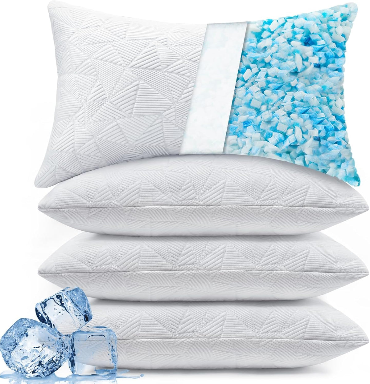 BETU Cooling Pillow Queen Size, Shredded Memory Foam Cool Pillow for Hot Sleepers, Adjustable Firm Soft Support Bed Pillows Perfect for Back Neck Pain and Side Sleeping with Pillow Case Cover, White