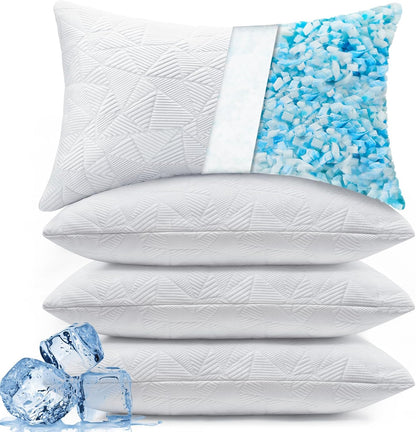 BETU Cooling Pillow Queen Size, Shredded Memory Foam Cool Pillow for Hot Sleepers, Adjustable Firm Soft Support Bed Pillows Perfect for Back Neck Pain and Side Sleeping with Pillow Case Cover, White