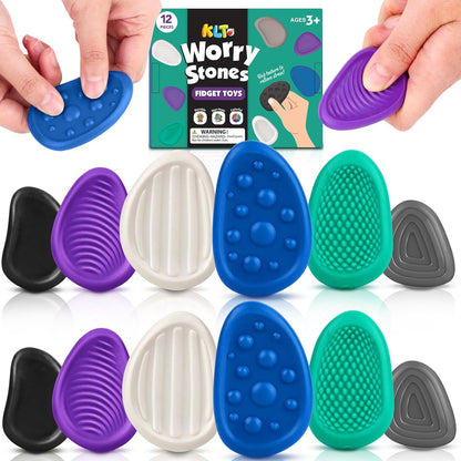 Fidget Toys Adults Sensory Stone: 6 Pack Textured Worry Stone for Autism Kids Calming Down - Fidget Stress Toys for Stress Relief - Small Students Prizes Fidget Toys