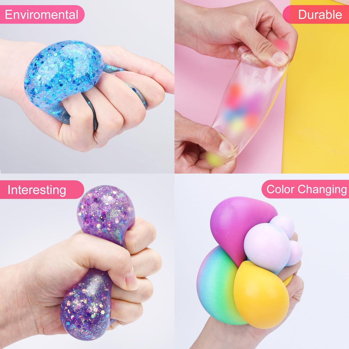 4 Pack Stress Balls, Squishy Balls, Squishy Fidget Stress Relief