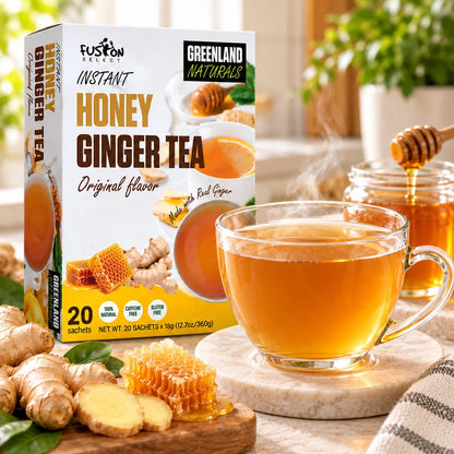Fusion Select 20 Sachets Original Ginger Honey Crystals Packets - Crystallized Ginger Tea with Honey - Easy-to-Prepare Instant Drink Mix - Natural Ingredients with No Caffeine