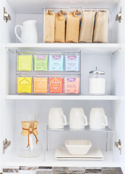 iDesign XL Tea Bag Organizer, Clear, 4-Section | For Counter, Storage Drawer for Cabinet