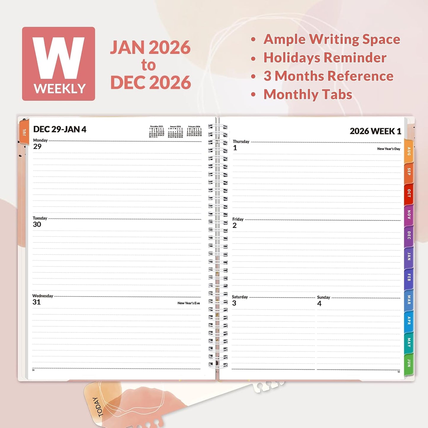 SUNEE Academic Planner 2026-2027 – Weekly & Monthly Planner, July 2026 to June 2027, 6.4"x8.3", Thick Paper, Tabs, Pockets, Bookmark, Spiral-Bound, Student Teacher Organizer, Black