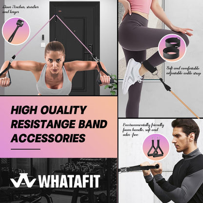 WHATAFIT Resistance Bands, Exercise Bands, Workout Bands with Handles, Door Anchor and Ankle Straps, 5 Resistance Levels Fitness Bands for Strength Training, Physical Therapy, and Home Gym Equipment