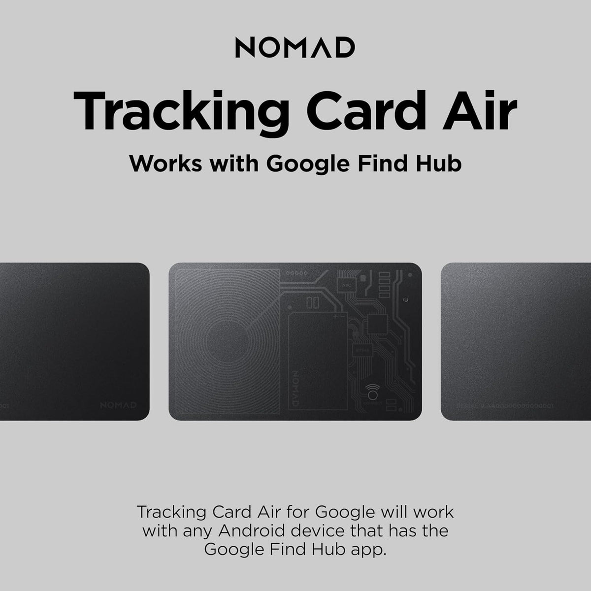 Nomad Tracking Card Air for Android, Slim Wallet Tracker Card Compatible with Google Find Hub, IPX7 Waterproof Rechargeable Card Tracker, 7-Month Battery, 1.7mm Thin, Android OS 9 or Later