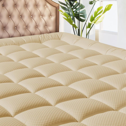 MATBEBY Queen Size Mattress Pad - Cooling Breathable Mattress Topper, Quilted Fitted Mattress Protector, Pillow Top Mattress Cover with 8-21" Deep Pocket, Soft, Machine Washable, White, 60x80 Inches