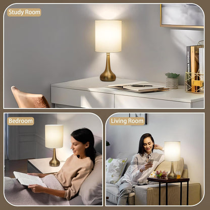 Touch Control Table Lamp, 3 Way Dimmable Simple Night Light Lamp with White Lampshade Silver Metal Base, Small Bedside Table Lamp for Bedroom, Office, Dorm, A19 9W 3000K Bulb Included