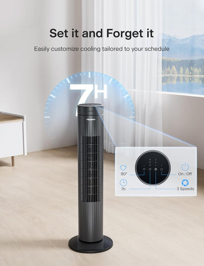 PELONIS 30 Inch Tower Fan for Bedroom, Quiet Oscillating Standing Fan with 3 Speeds, Portable Cooling Fan for Home Office Dorm Room, Auto-off Timer, Black, PFT28A2BBB