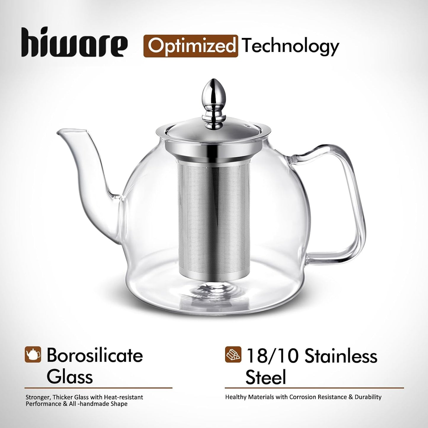 HIWARE 1000ml Glass Teapot with Removable Infuser, Stovetop Safe Tea Kettle, Blooming and Loose Leaf Tea Maker Set