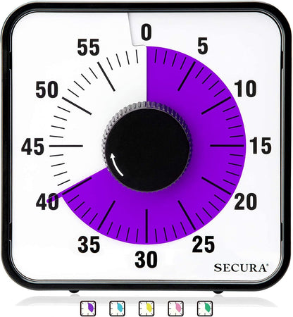 Secura 7.5 Inch Visual Timer, 60 Minute Visual Oversize Countdown Timer for Kids and Adults, Durable Mechanical Time Management Tool (Dark Green)