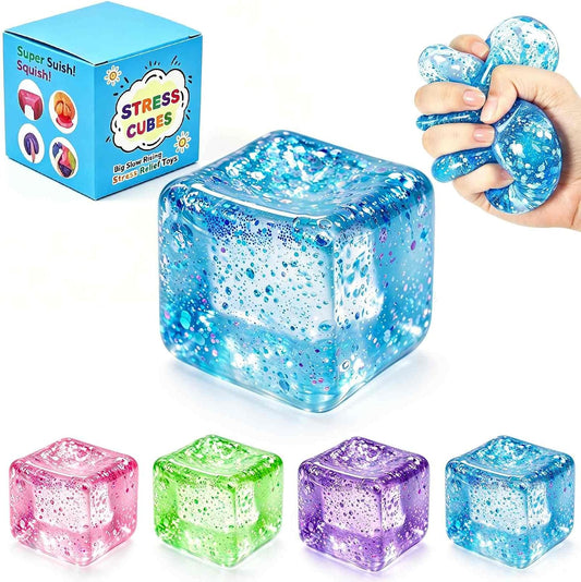 Square Squishy Squeeze Fidget Toys: Stress Relief Toys for Men Super Soft Slow Rising Cube - Sensory Desk Toys for Office Stress, Anxiety Relief & Focus - Cool Birthday Party Favors for Teens & Adults