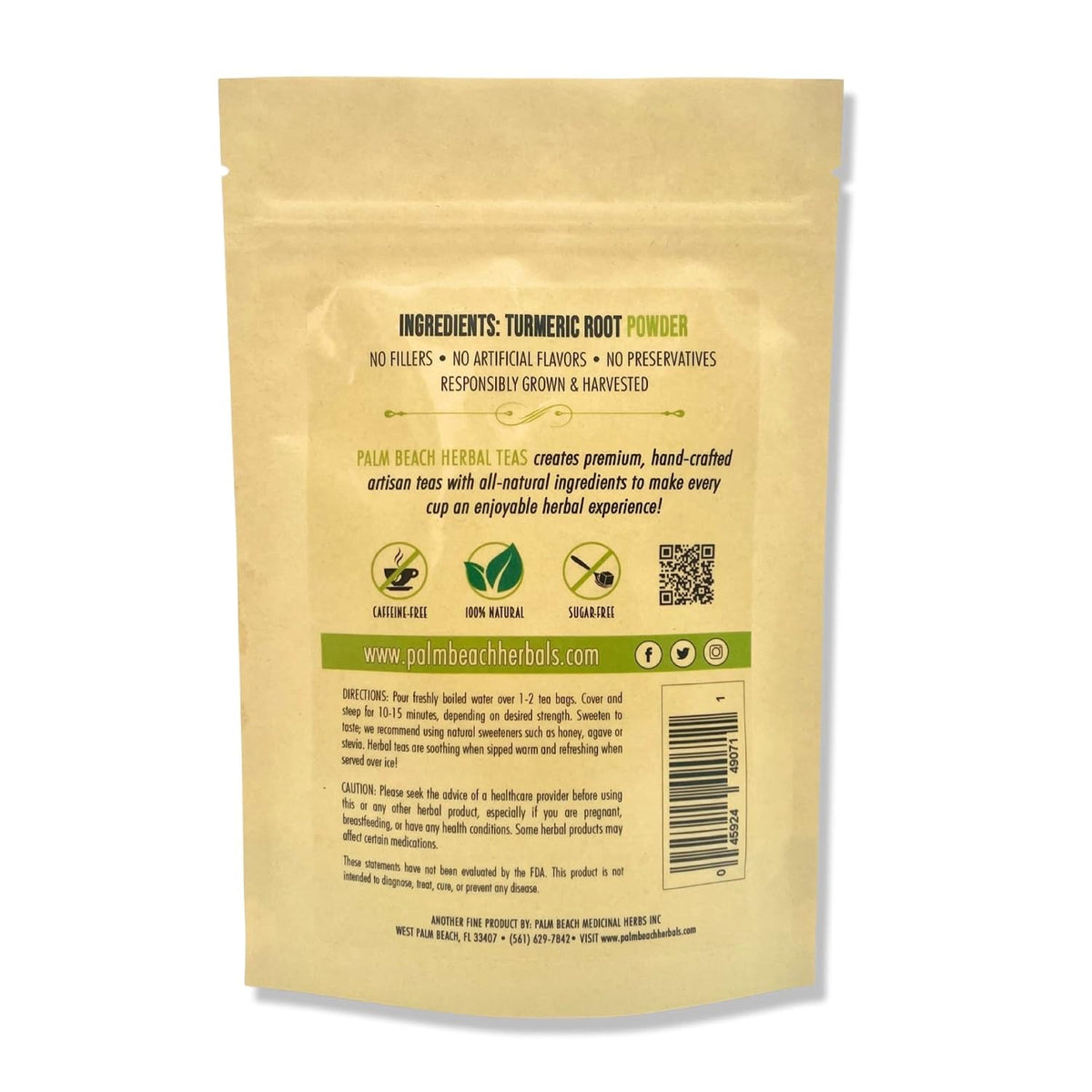Palm Beach Medicinal Herbs - Turmeric Root Tea - Pure Herbal Tea Series, 30ct