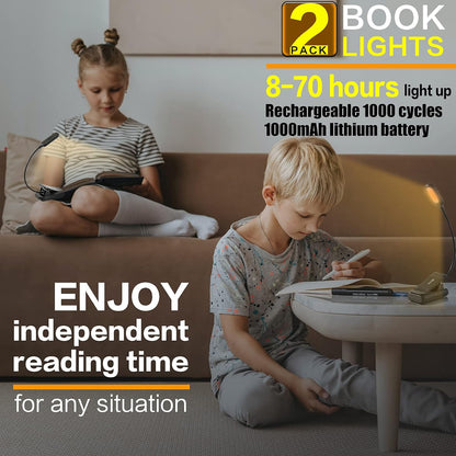 VAVOFO Amber Rechargeable Reading Light, Blue Light Blocking Book Light, 7 LEDs Eye Care 9 Colors 9 Brightness Clip On for Kids Bookworms Reading in Bed with Power Indicator Lasting 70h (Black)