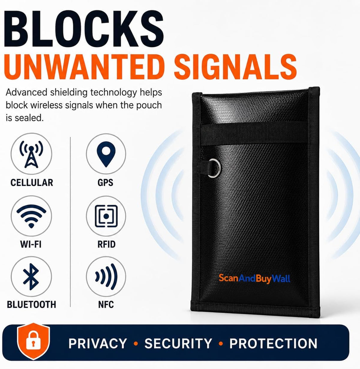 Faraday Bag for Phones (2 Pack) – Signal Blocking Pouch - Blocks Cell WiFi Bluetooth GPS RFID & NFC - Privacy Protection Faraday Phone Bag for Phones Credit Cards Passports & Key Fobs – 7.9" x 4.7"