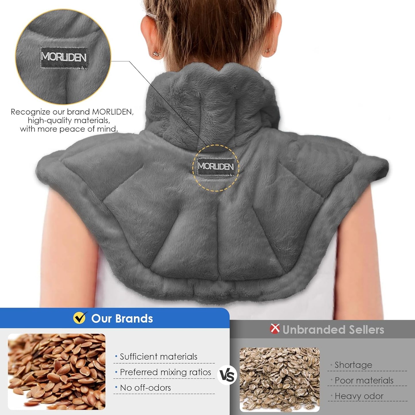 MORLIDEN Microwavable Heated Neck Wrap Warmer and Shoulder Weighted Heating Pad Microwave for Hot and Cold Compress - Dark Gray