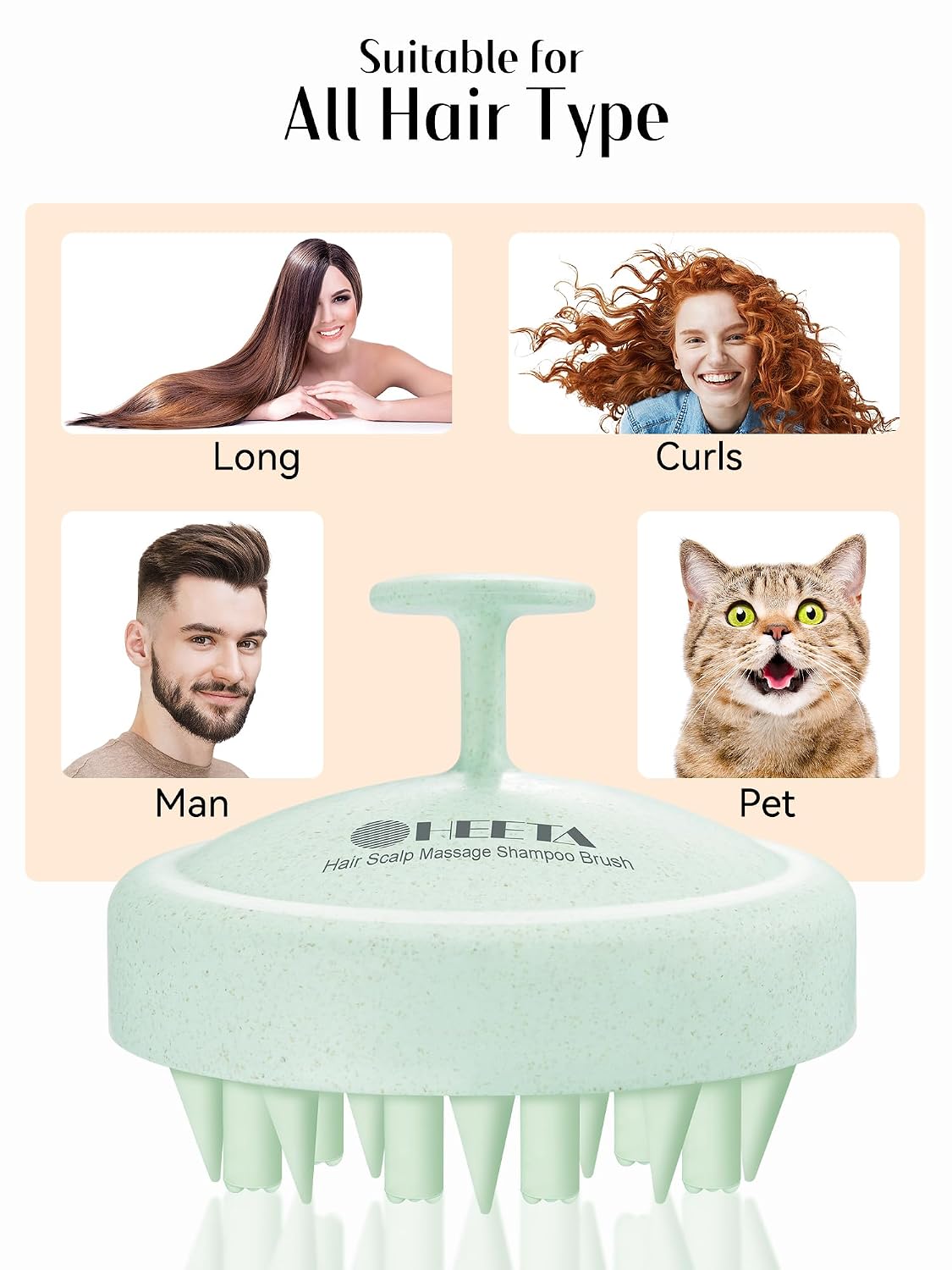 HEETA Hair Scalp Massager for Hair Growth, Shampoo Brush, Scalp Scrubber Exfoliator with Soft Silicone Bristles for Dandruff Removal to Relieve Stress, Wet Dry Use Updated Material, Beige