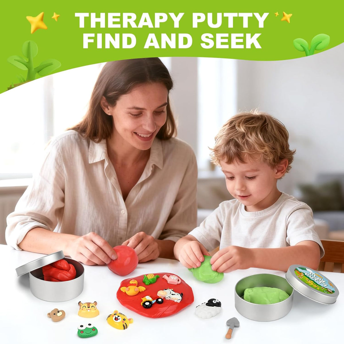 2 Pack Therapy Putty for Kids – Farm & Forest Theme Sensory Putty with Medium and Soft Resistance, Occupational Therapy Putty for Hand Exercises, Fine Motor Skills, Autism Sensory Play