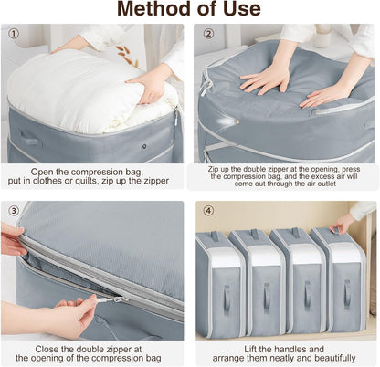 DIMJ Comforter Storage Bag - Blanket Storage Organizer Compression Bags, Large Capacity Ultra Space Saving Self Compression Organize for Bedding, Pillow, Duvet, Sheet Storage with Zipper Window