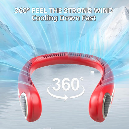 Portable Neck Fan, Personal Wearable Bladeless Fan, 6000mAh USB Rechargeable, 360° Airflow, LED Display, 4-Speeds, Hands Free Fan for Outdoor Indoor, Birthday Gifts for Men Women Dad Mom (Black)