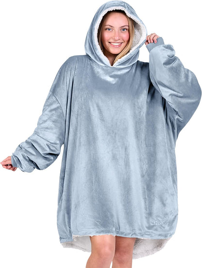 Bare Home Wearable Blanket Hoodie - Soft Plush Sherpa - Warm and Cozy - Oversized Wearable Blanket